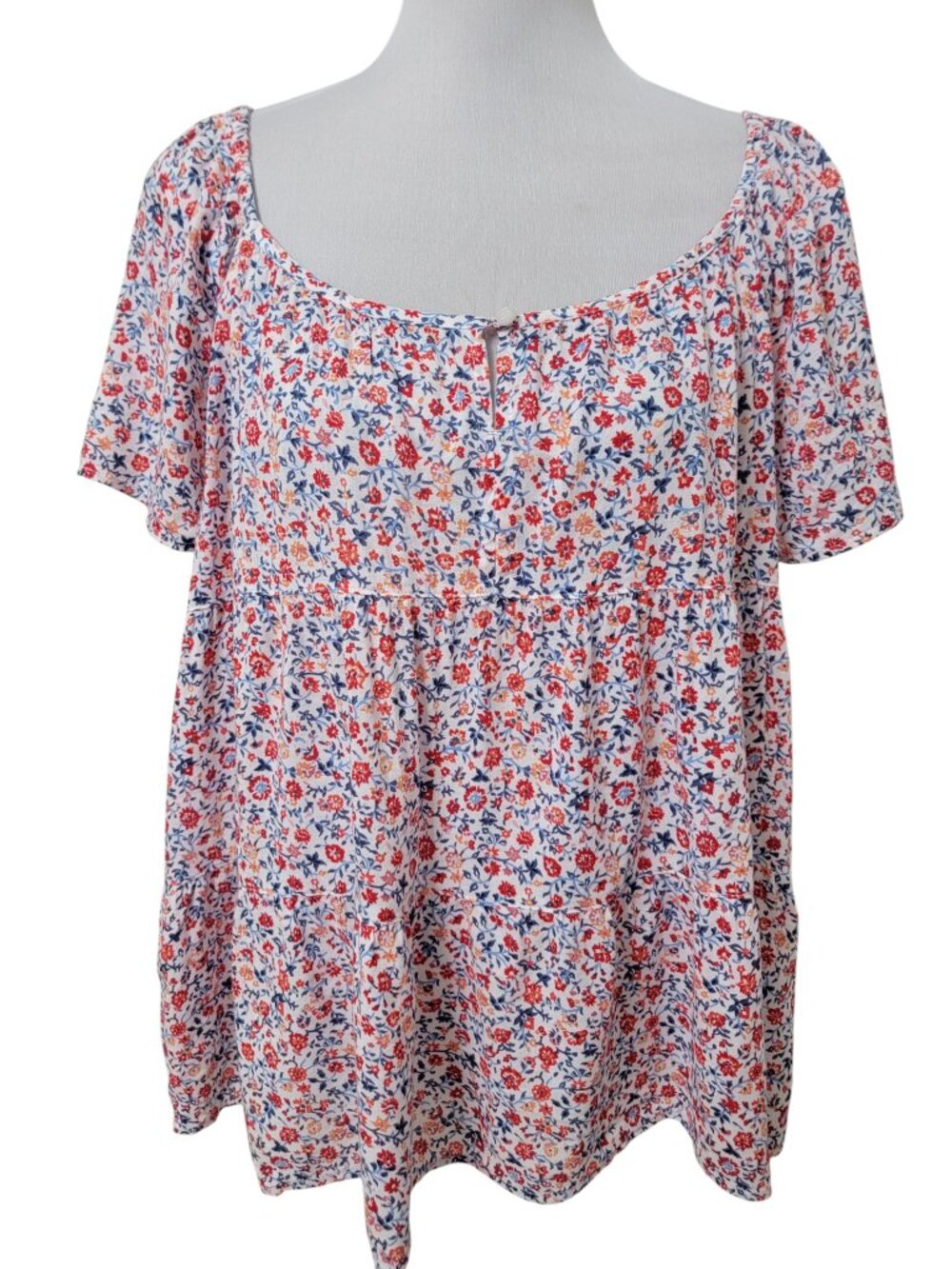 Old Navy Size XL Tiered Floral Print Tie-Back Babydoll Blouse, Gently Used Cond.